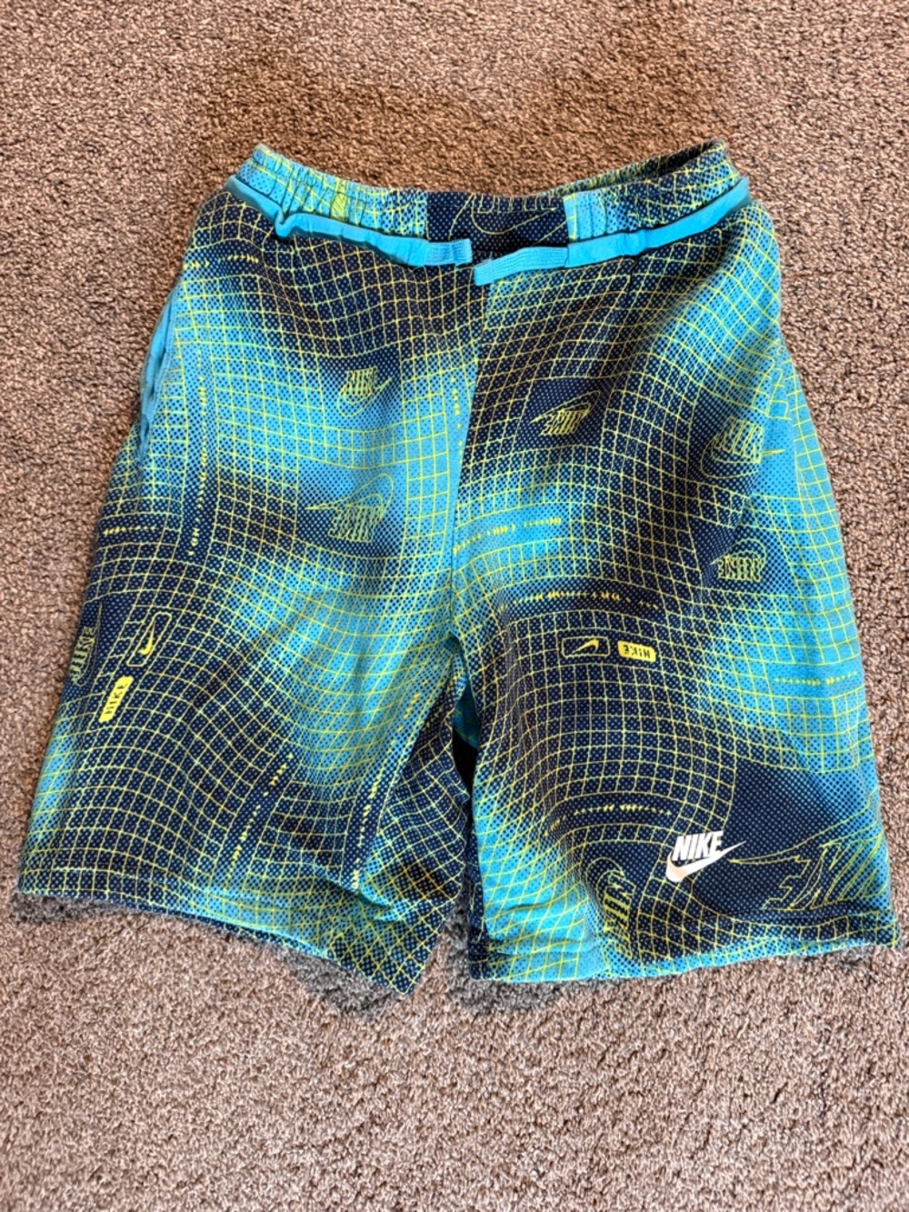 Nike Teal & Lime Grid-Print Performance Shorts